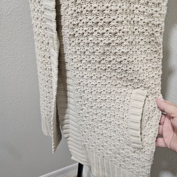 Fisherman Sweater Vest Womens L Beige Cardigan Funnel Chunky Cable Knit Coastal - Picture 2 of 8